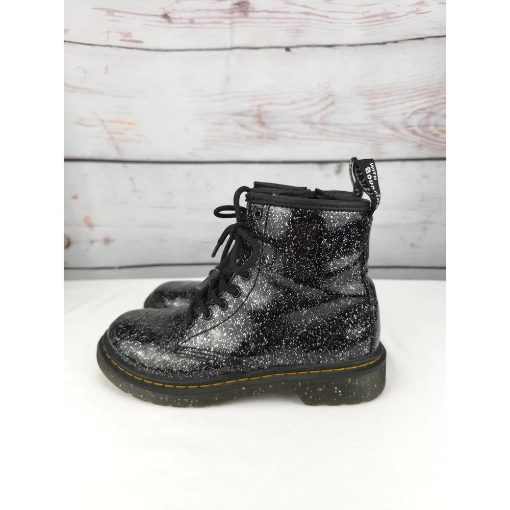 Kids Children's‎ Dr Martens Boots Cosmic Glitter Combat Lace Up Zip Youth Size 3